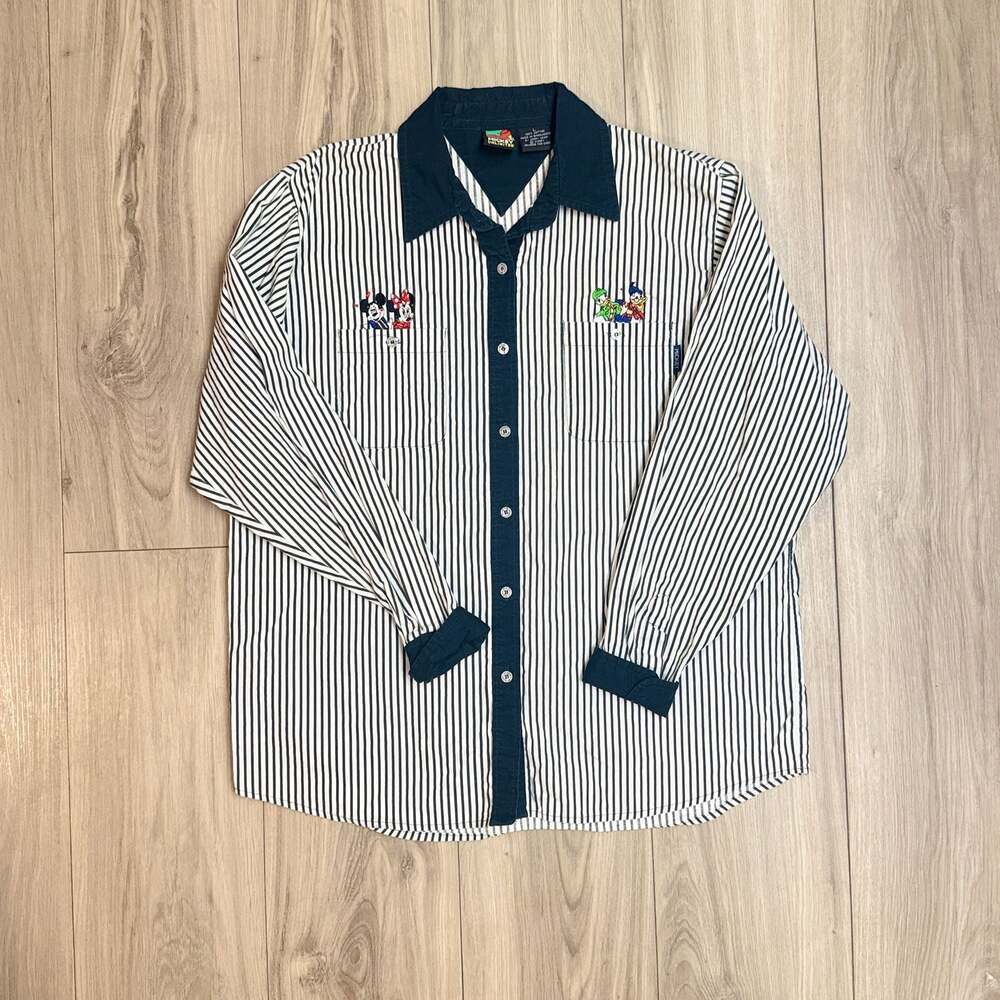 Mickey Unlimited Vintage Striped Embroidered Button-Down Shirt